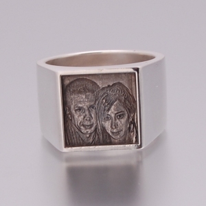 Mens square picture ring 